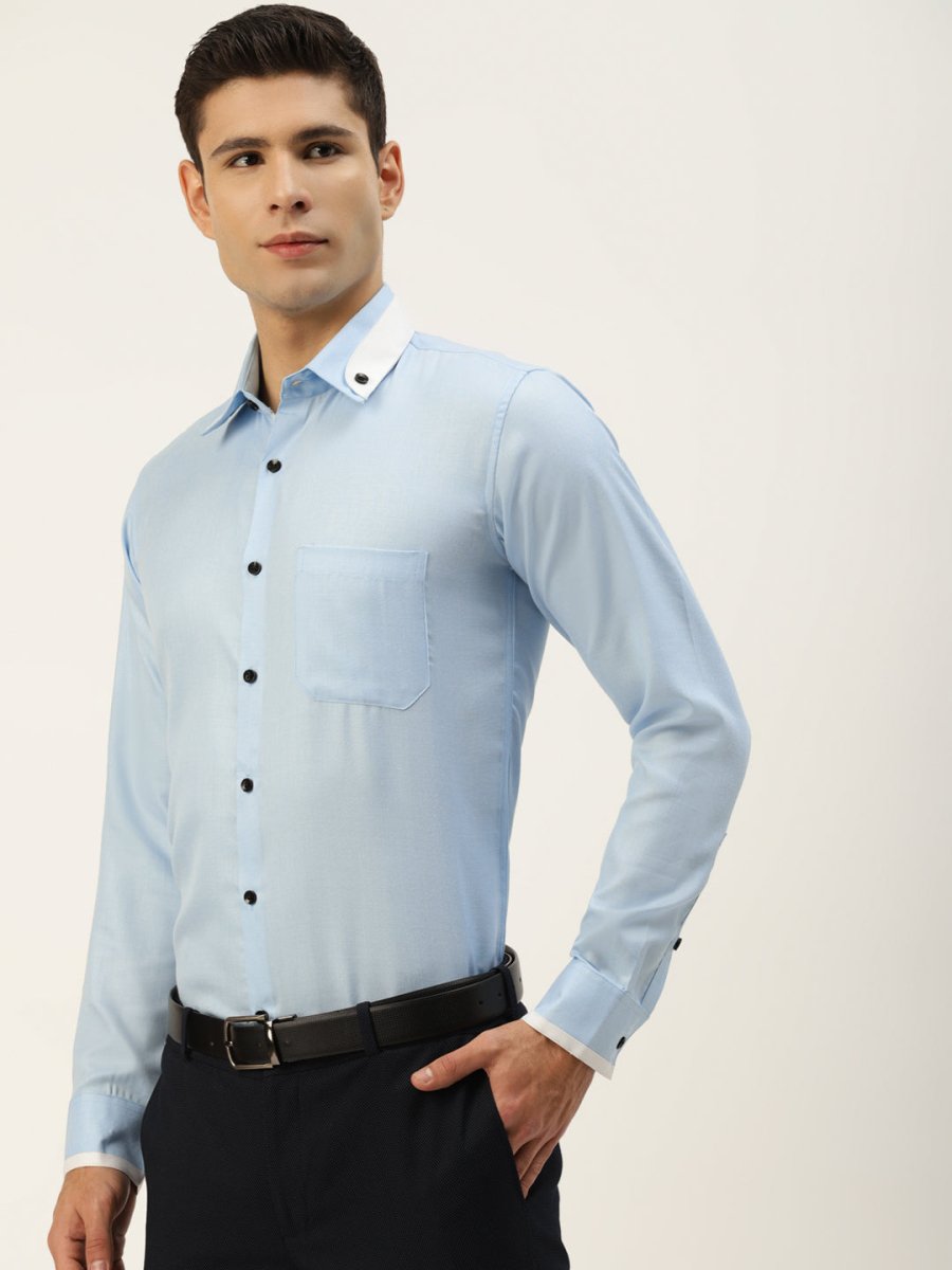 Indian Needle Men's Cotton Solid Formal Shirts - SF_796Sky_S