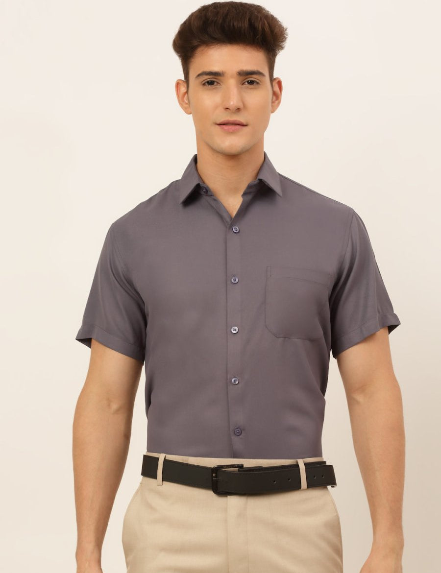 Indian Needle Men's Cotton Solid Formal Shirt's - SF_833Grey_S