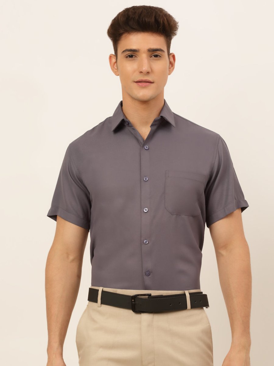 Indian Needle Men's Cotton Solid Formal Shirt's - SF_833Grey_S