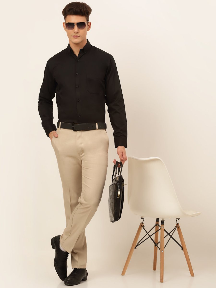 Indian Needle Men's Cotton Solid Formal Shirt's - SF_835Black_S
