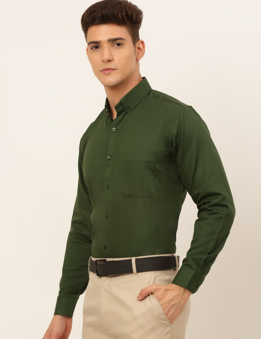 Indian Needle Men's Cotton Solid Formal Shirt's - SF_835Olive_S