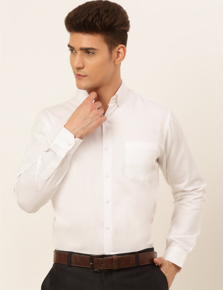 Indian Needle Men's Cotton Solid Formal Shirt's - SF_835White_S