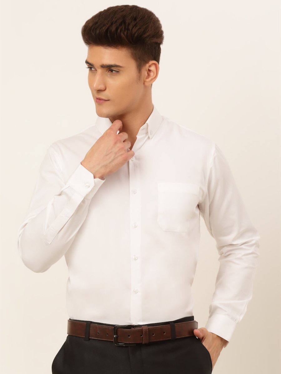 Indian Needle Men's Cotton Solid Formal Shirt's - SF_835White_S