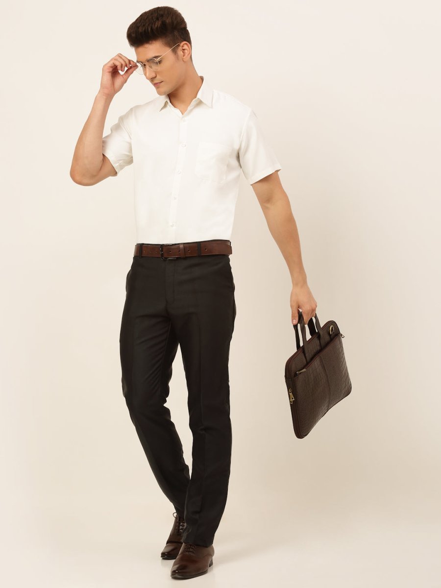 Indian Needle Men's Cotton Solid Formal Shirt's - SF_833White_S