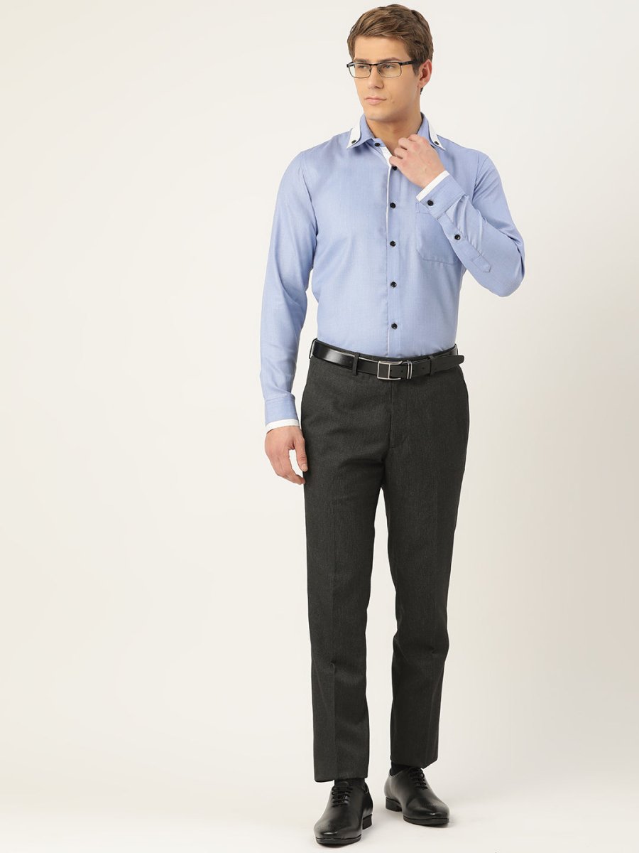 Indian Needle Men's Cotton Solid Formal Shirts - SF_796Blue_S