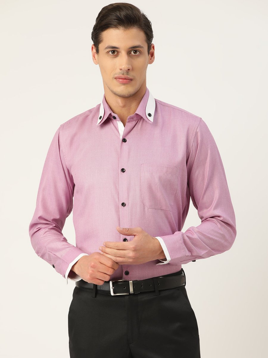 Indian Needle Men's Cotton Solid Formal Shirts - SF_796Purple_S