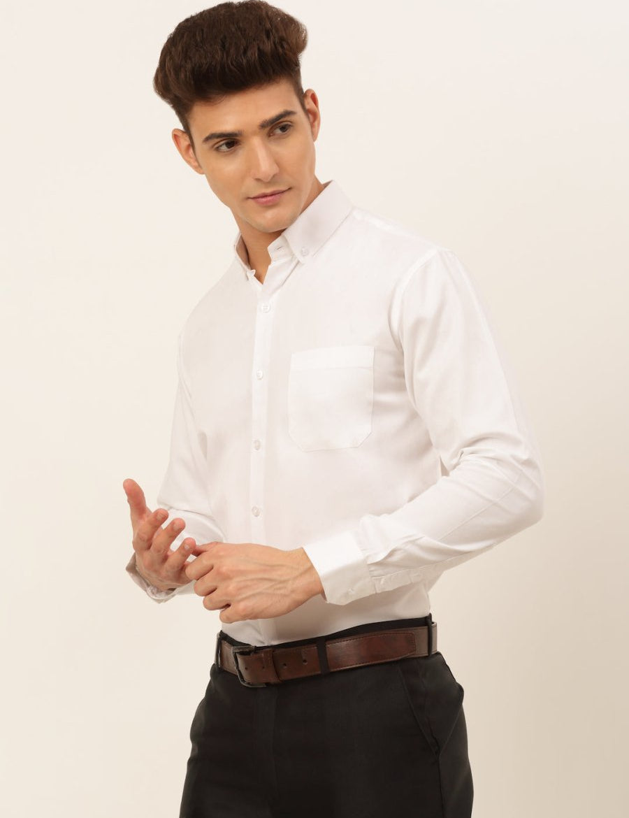 Indian Needle Men's Cotton Solid Formal Shirt's - SF_835White_S