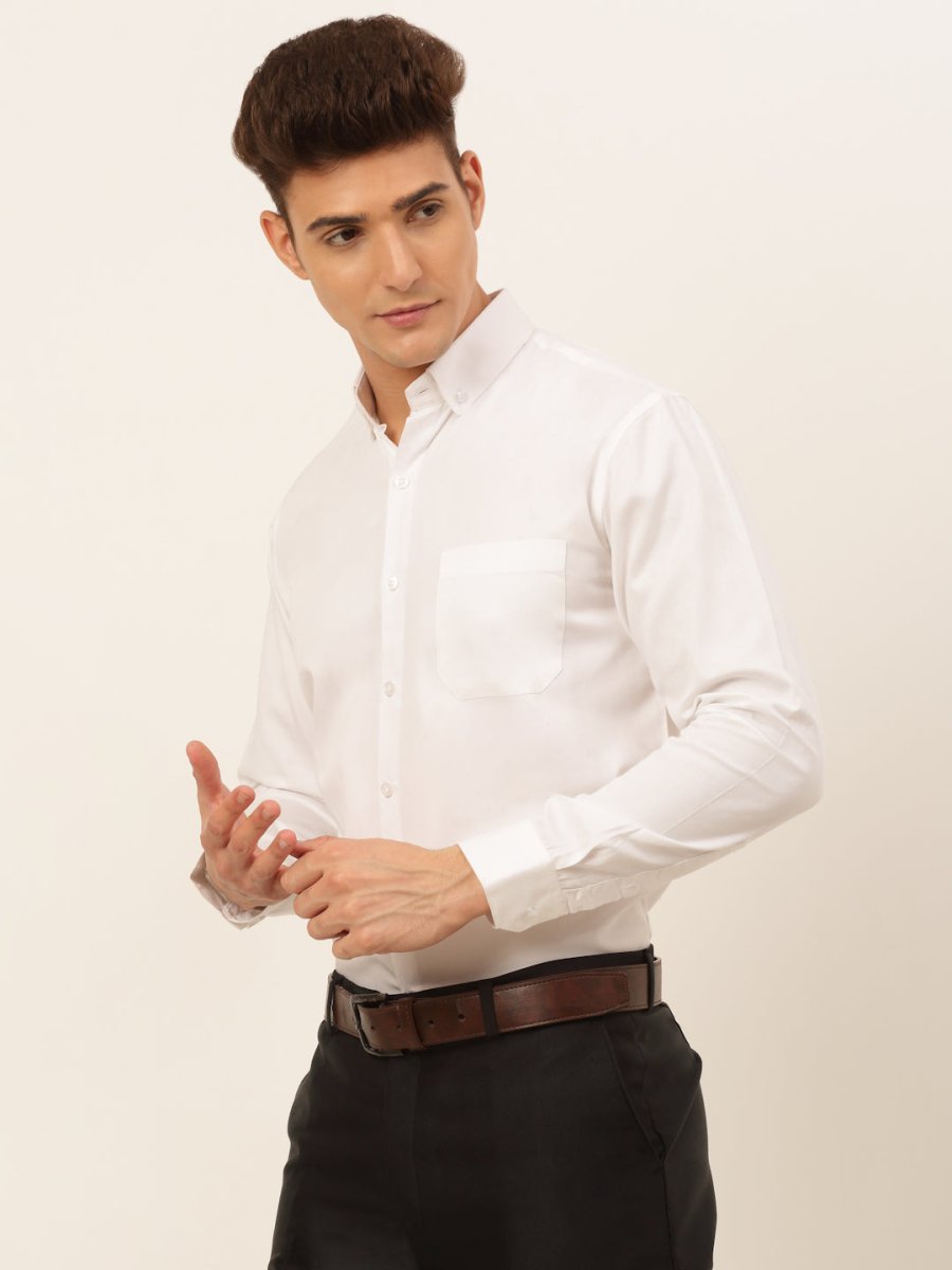 Indian Needle Men's Cotton Solid Formal Shirt's - SF_835White_S
