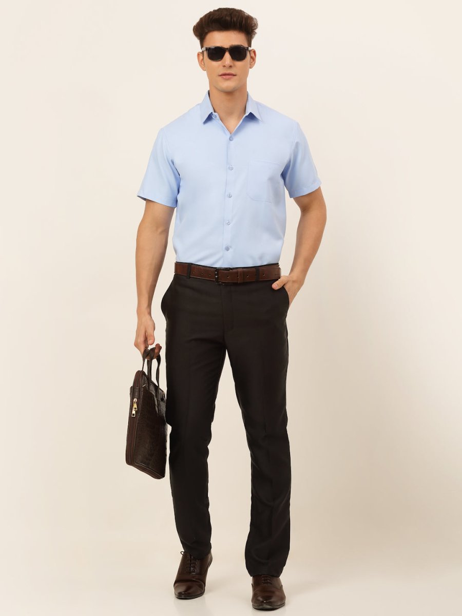 Indian Needle Men's Cotton Solid Formal Shirt's - SF_833Firozi_S