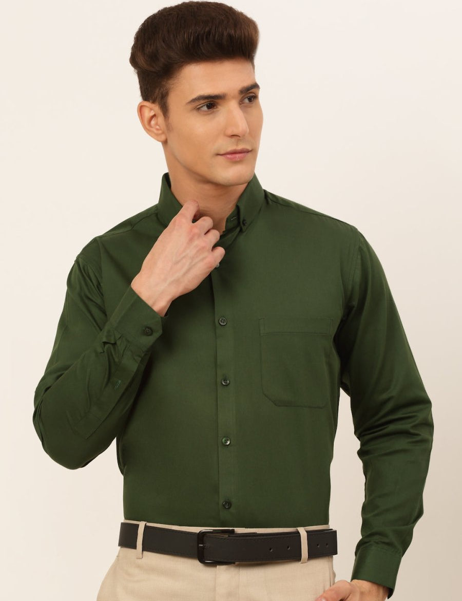 Indian Needle Men's Cotton Solid Formal Shirt's - SF_835Olive_S