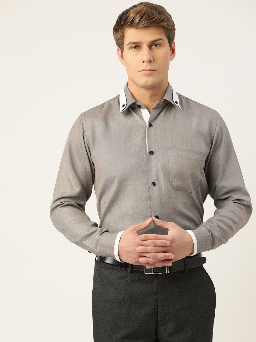 Indian Needle Men's Cotton Solid Formal Shirts - SF_796Charcoal_S