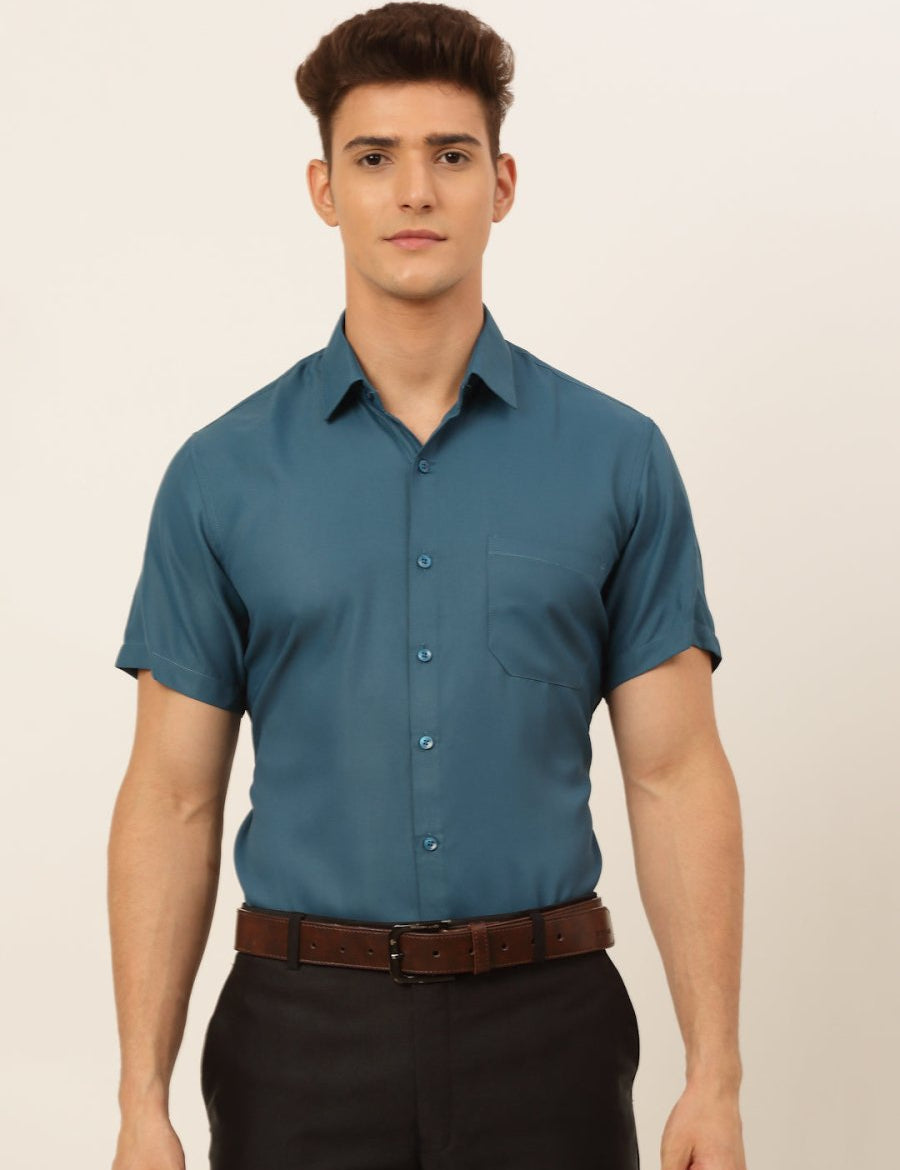 Indian Needle Men's Cotton Solid Formal Shirt's - SF_833Teal_S