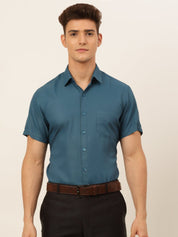 Indian Needle Men's Cotton Solid Formal Shirt's - SF_833Teal_S