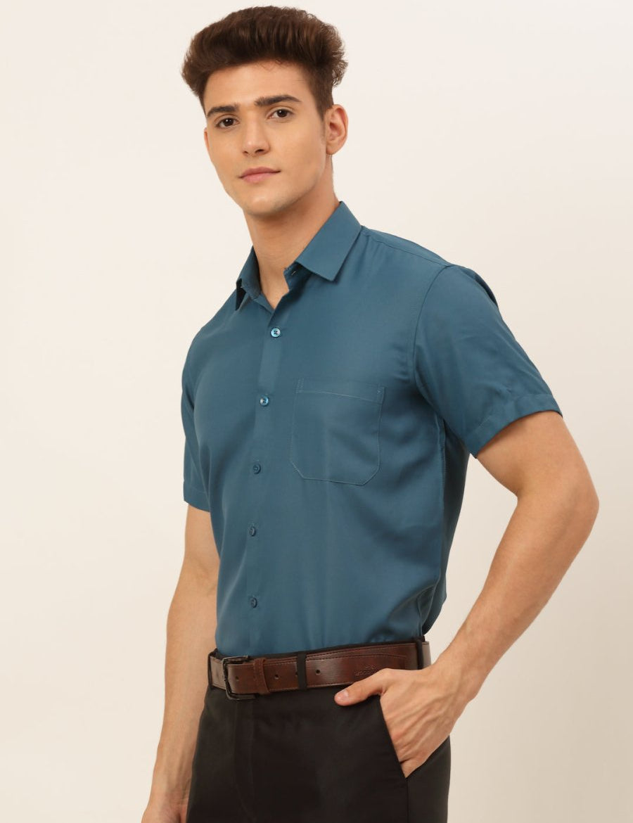 Indian Needle Men's Cotton Solid Formal Shirt's - SF_833Teal_S
