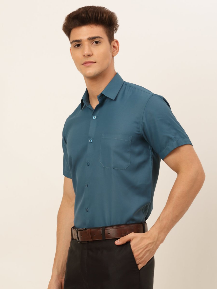 Indian Needle Men's Cotton Solid Formal Shirt's - SF_833Teal_S