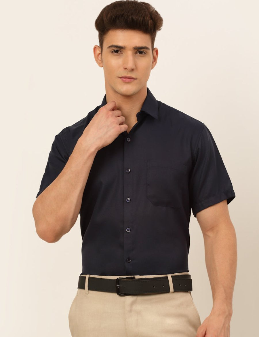 Indian Needle Men's Cotton Solid Formal Shirt's - SF_833Navy_S