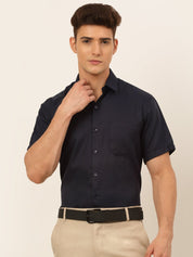 Indian Needle Men's Cotton Solid Formal Shirt's - SF_833Navy_S