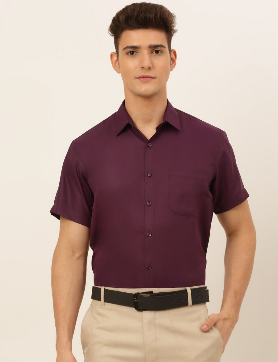 Indian Needle Men's Cotton Solid Formal Shirt's - SF_833Wine_S