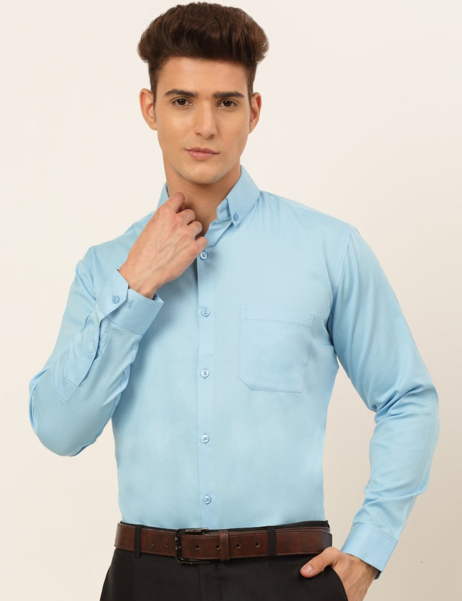 Indian Needle Men's Cotton Solid Formal Shirt's - SF_835Sky_S