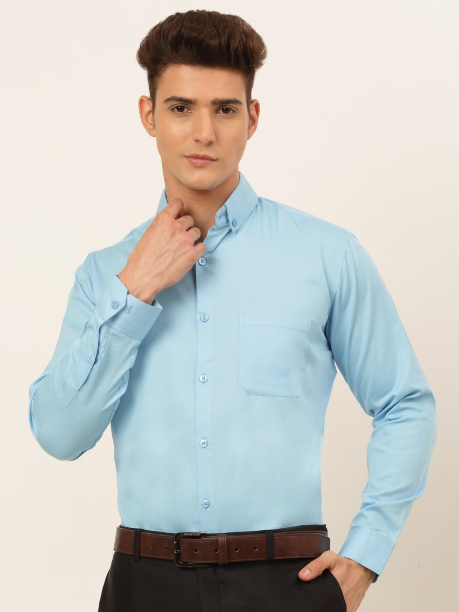 Indian Needle Men's Cotton Solid Formal Shirt's - SF_835Sky_S