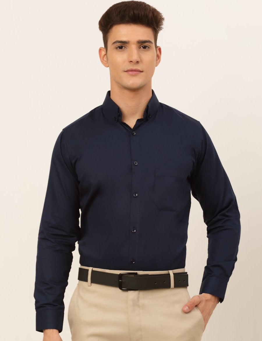 Indian Needle Men's Cotton Solid Formal Shirt's - SF_835Navy_S