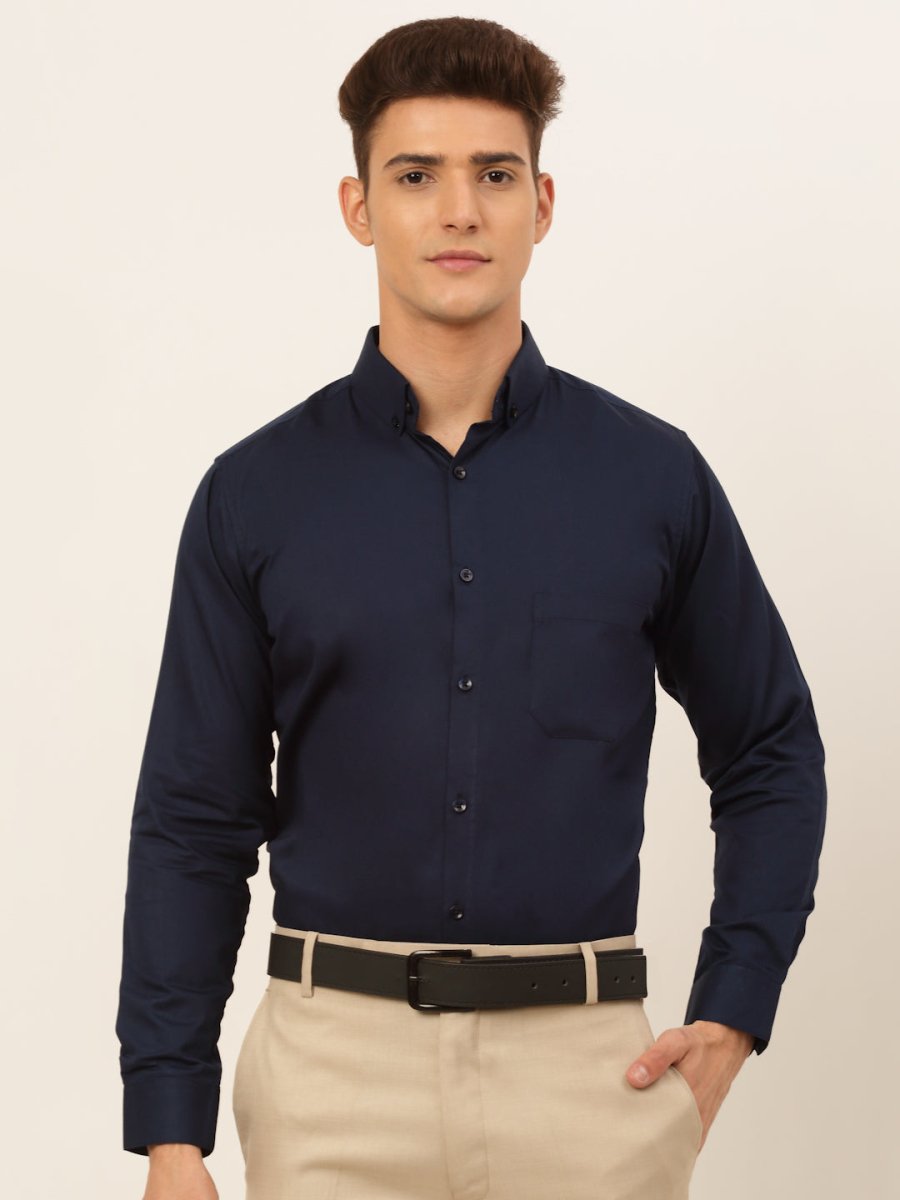 Indian Needle Men's Cotton Solid Formal Shirt's - SF_835Navy_S