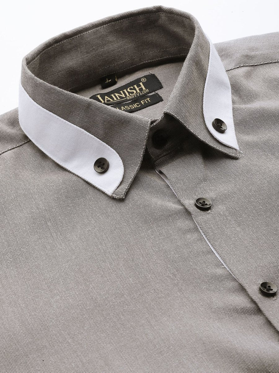 Indian Needle Men's Cotton Solid Formal Shirts - SF_796Charcoal_S