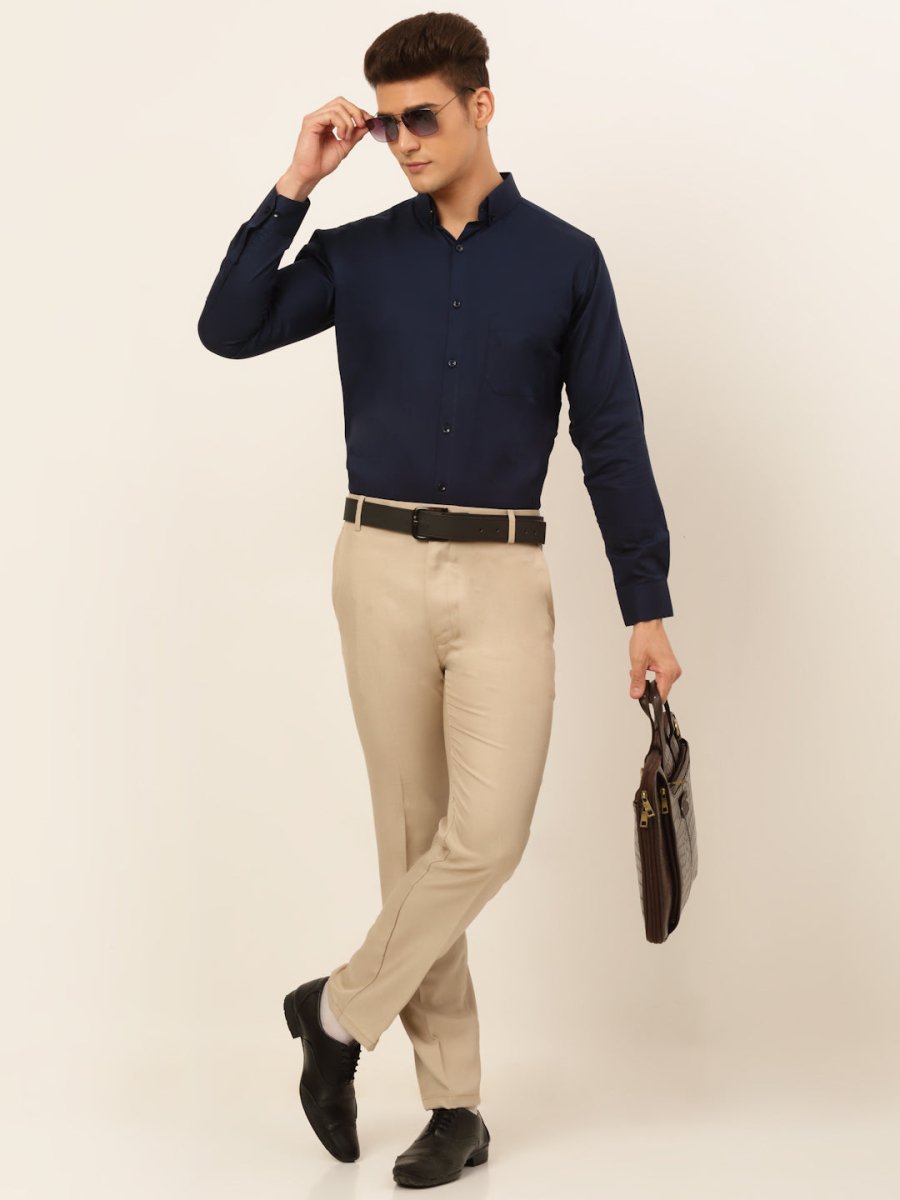 Indian Needle Men's Cotton Solid Formal Shirt's - SF_835Navy_S