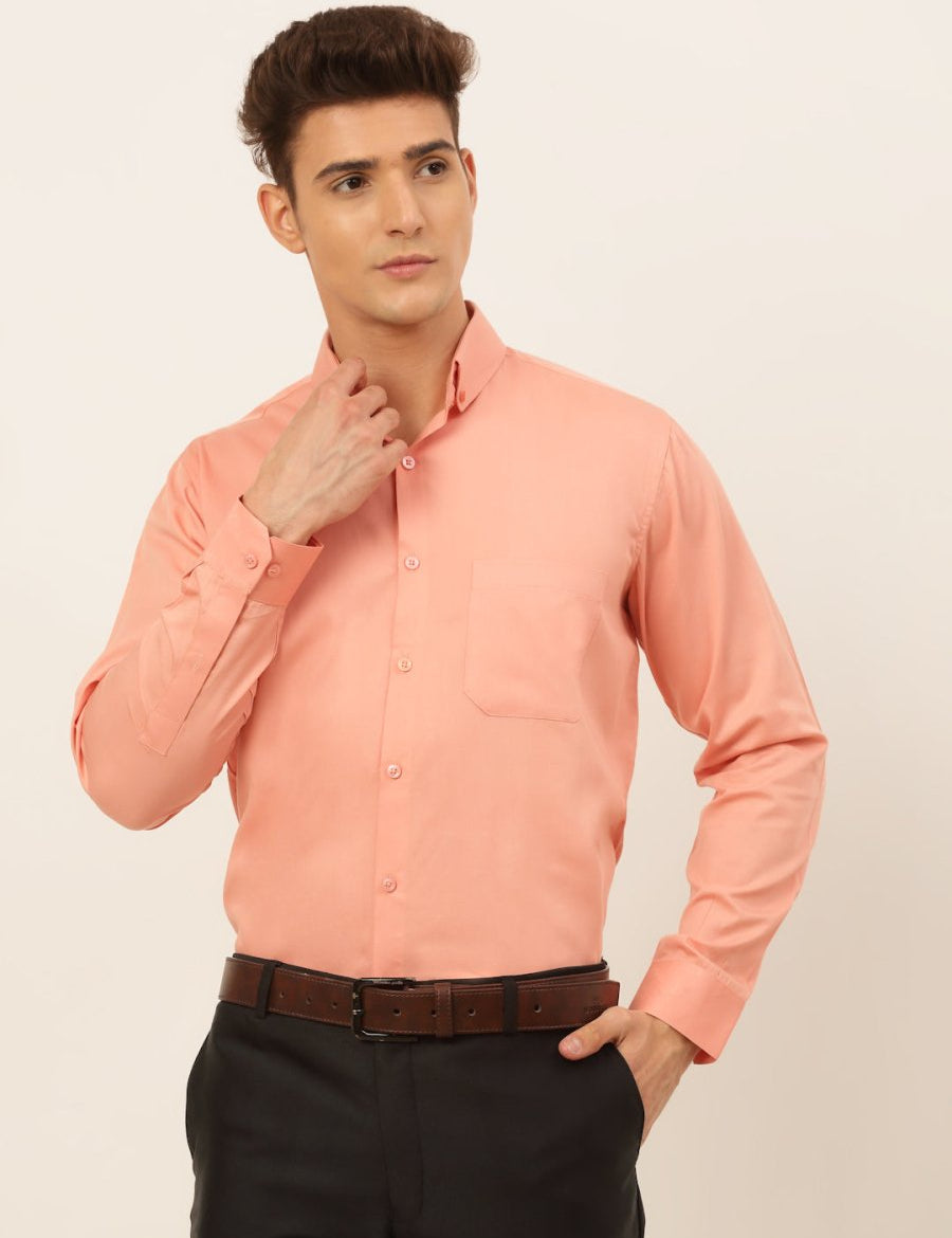 Indian Needle Men's Cotton Solid Formal Shirt's - SF_835Peach_S
