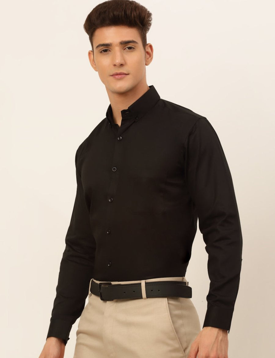 Indian Needle Men's Cotton Solid Formal Shirt's - SF_835Black_S