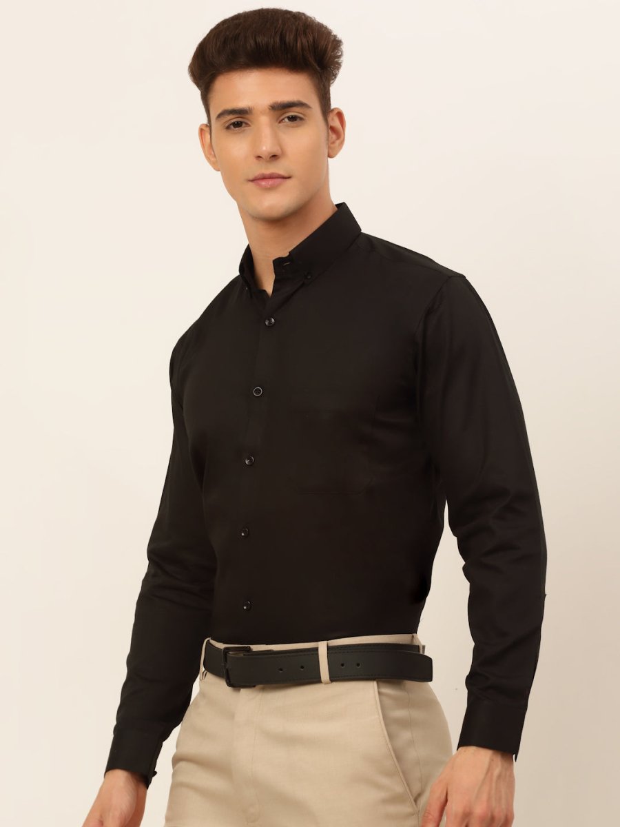 Indian Needle Men's Cotton Solid Formal Shirt's - SF_835Black_S