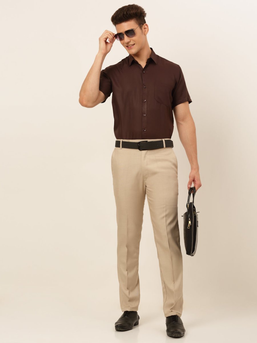 Indian Needle Men's Cotton Solid Formal Shirt's - SF_833Coffee_S