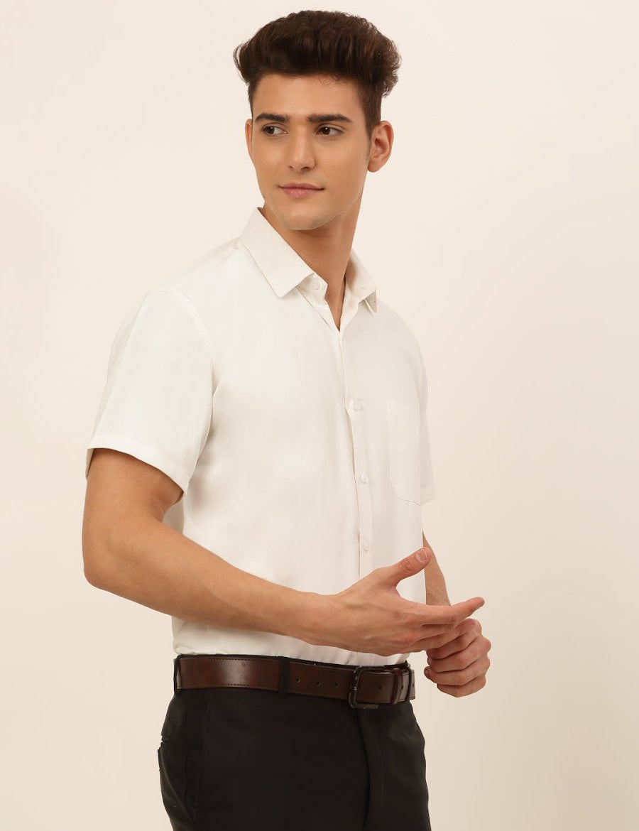 Indian Needle Men's Cotton Solid Formal Shirt's - SF_833White_S