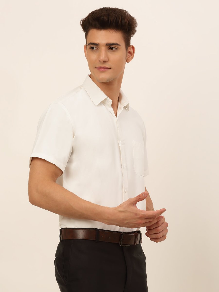 Indian Needle Men's Cotton Solid Formal Shirt's - SF_833White_S