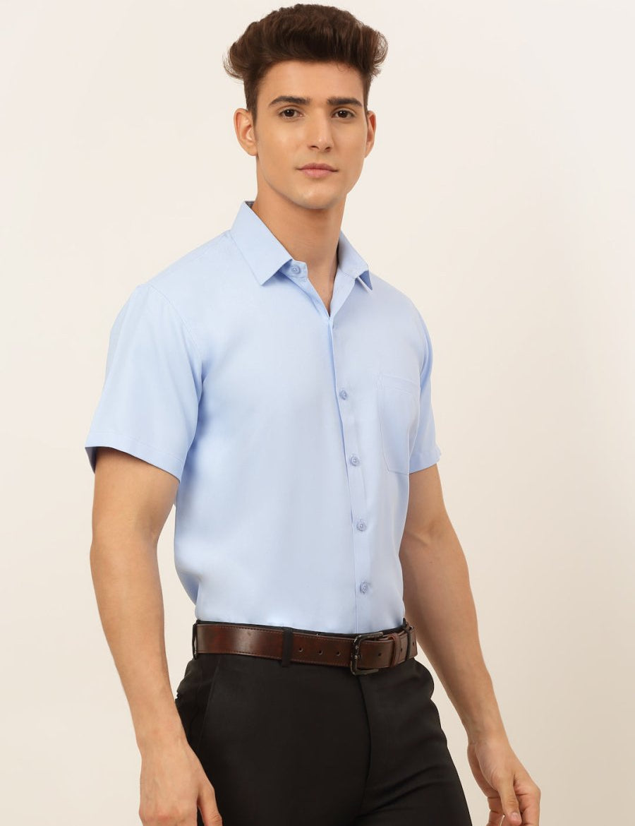 Indian Needle Men's Cotton Solid Formal Shirt's - SF_833Firozi_S