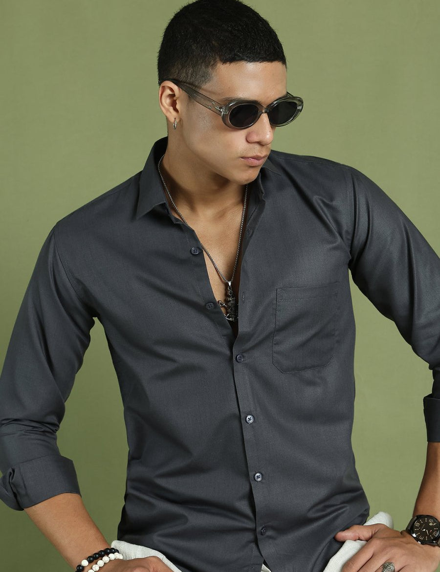 Indian Needle Men's Cotton Solid Grey Formal Shirt's - SF_361Grey_S
