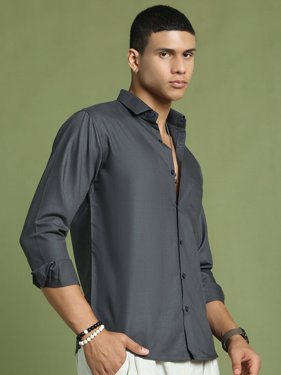 Indian Needle Men's Cotton Solid Grey Formal Shirt's - SF_361Grey_S