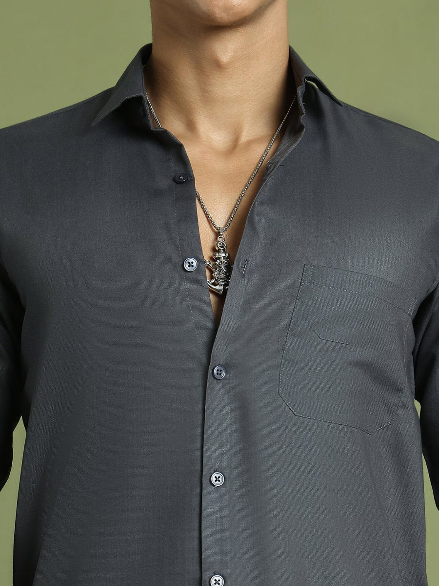 Indian Needle Men's Cotton Solid Grey Formal Shirt's - SF_361Grey_S