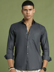 Indian Needle Men's Cotton Solid Grey Formal Shirt's - SF_361Grey_S
