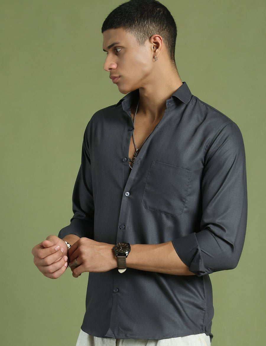Indian Needle Men's Cotton Solid Grey Formal Shirt's - SF_361Grey_S