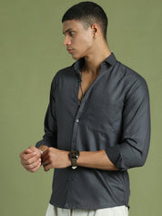 Indian Needle Men's Cotton Solid Grey Formal Shirt's - SF_361Grey_S