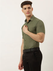 Indian Needle Men's Cotton Solid Half Sleeve Formal Shirts - SF_811Olive_S