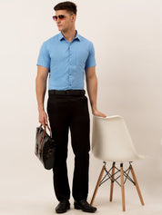 Indian Needle Men's Cotton Solid Half Sleeve Formal Shirts - SF_811Light-Blue_S