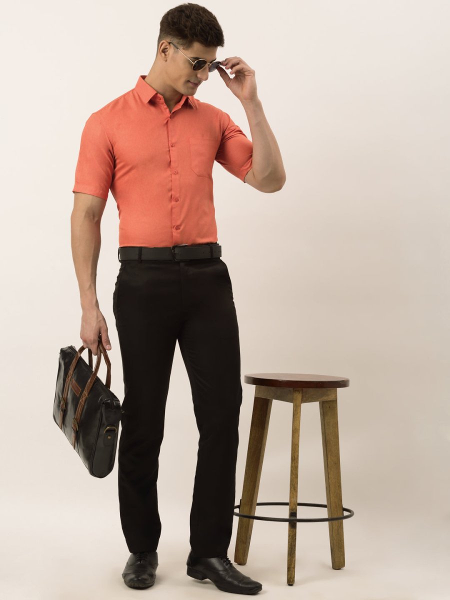 Indian Needle Men's Cotton Solid Half Sleeve Formal Shirts - SF_811Peach_S