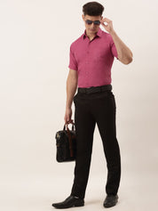 Indian Needle Men's Cotton Solid Half Sleeve Formal Shirts - SF_811Pink_S