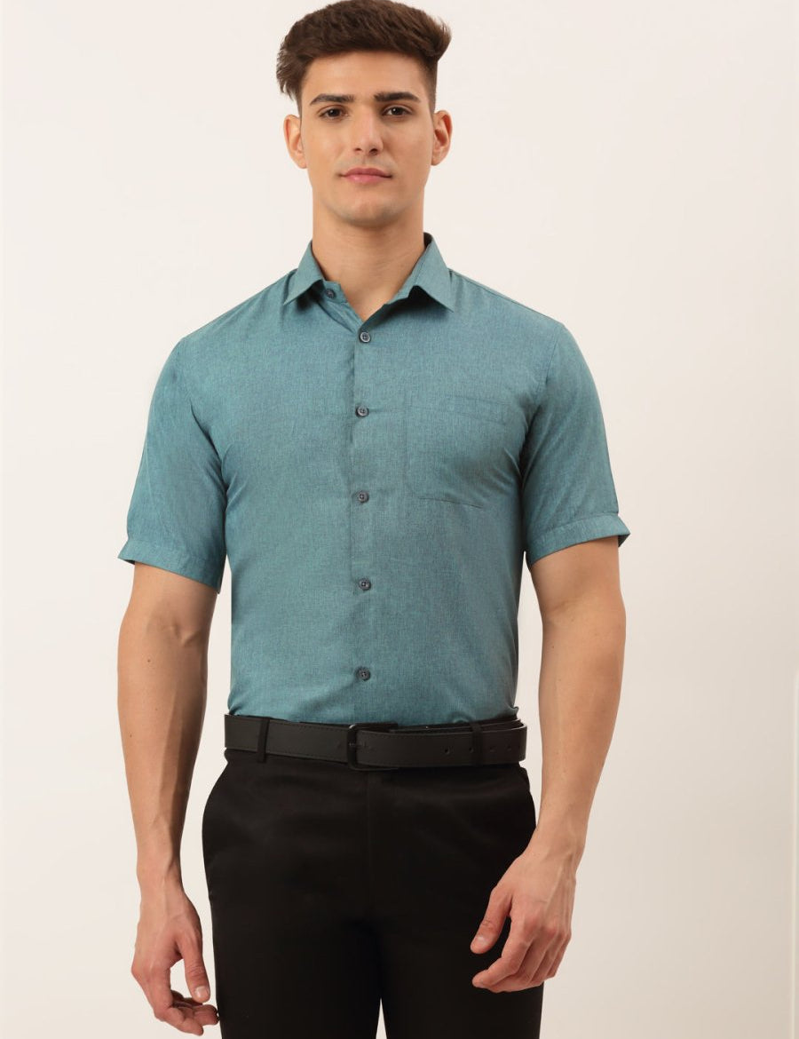 Indian Needle Men's Cotton Solid Half Sleeve Formal Shirts - SF_811Grey_S