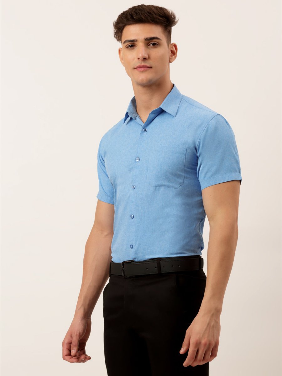 Indian Needle Men's Cotton Solid Half Sleeve Formal Shirts - SF_811Light-Blue_S