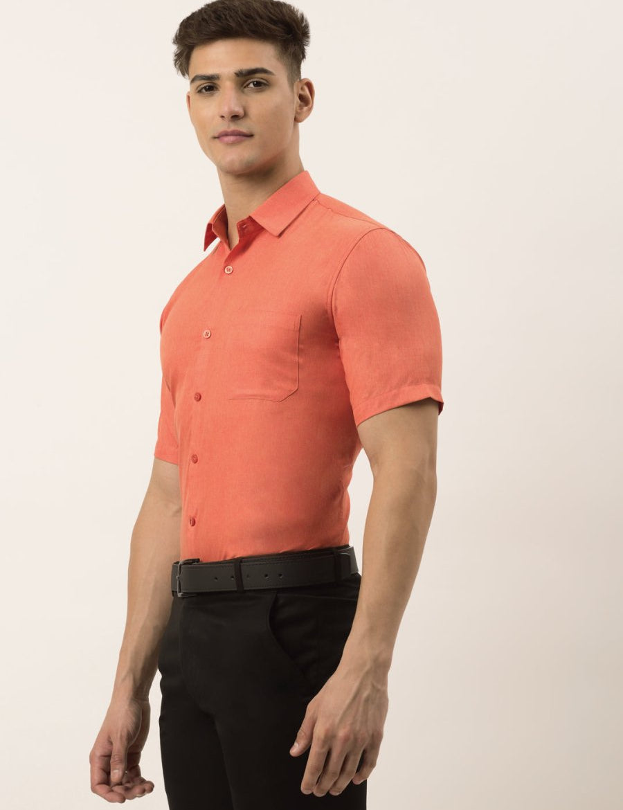 Indian Needle Men's Cotton Solid Half Sleeve Formal Shirts - SF_811Peach_S