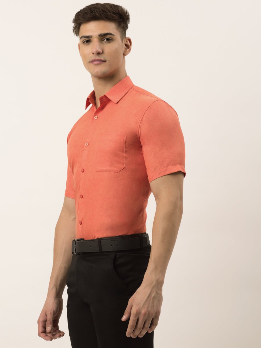 Indian Needle Men's Cotton Solid Half Sleeve Formal Shirts - SF_811Peach_S
