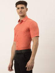 Indian Needle Men's Cotton Solid Half Sleeve Formal Shirts - SF_811Peach_S